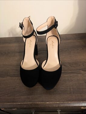 Women's Black Ankle-Strap Block Heels